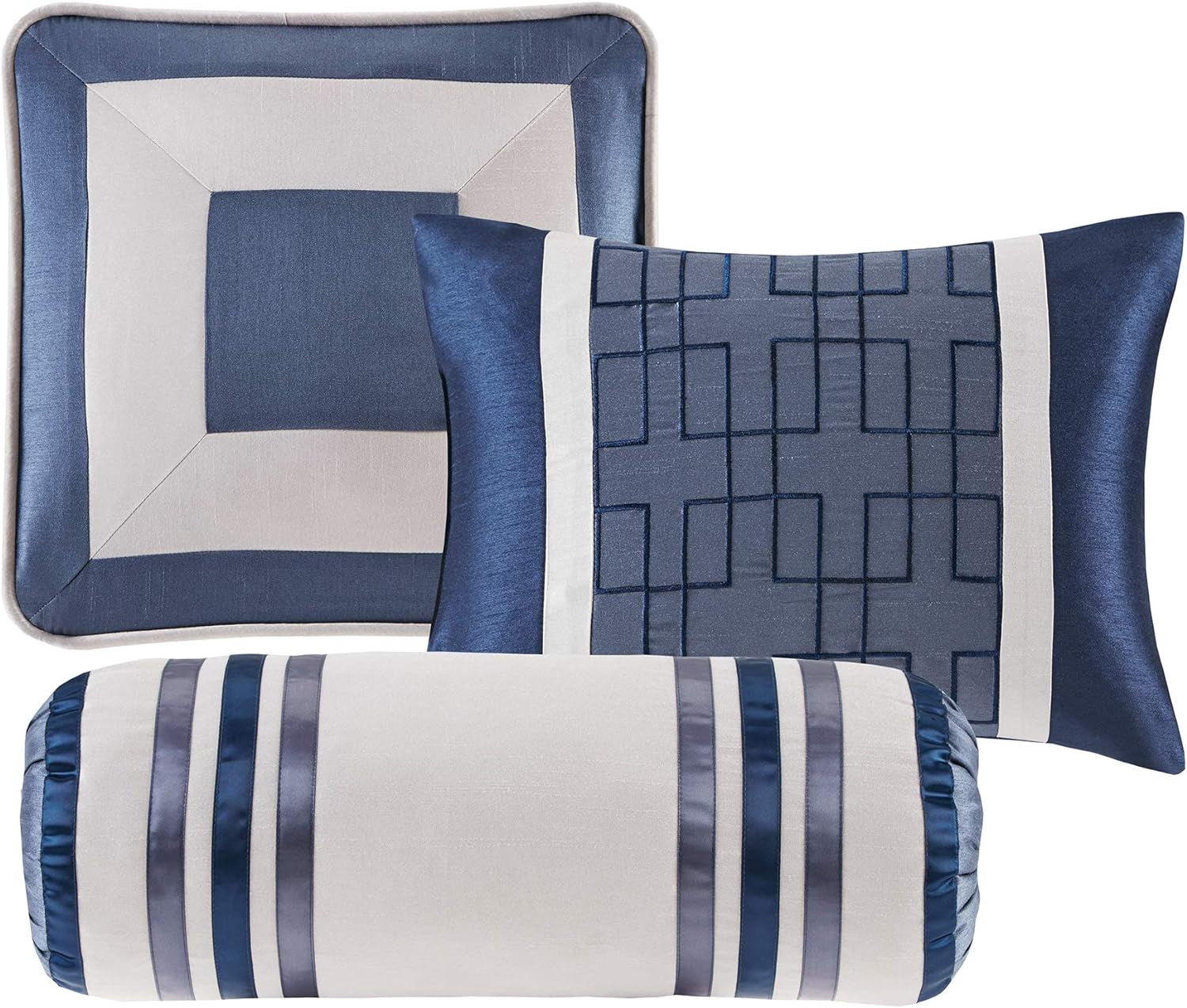 Cozy Comforter Set-Deluxe Hotel Collection, All Season down Alternative Luxury Bedding with Matching Shams, Decorative Pillows, King(104"X92"), Genevieve, Navy 7 Piece