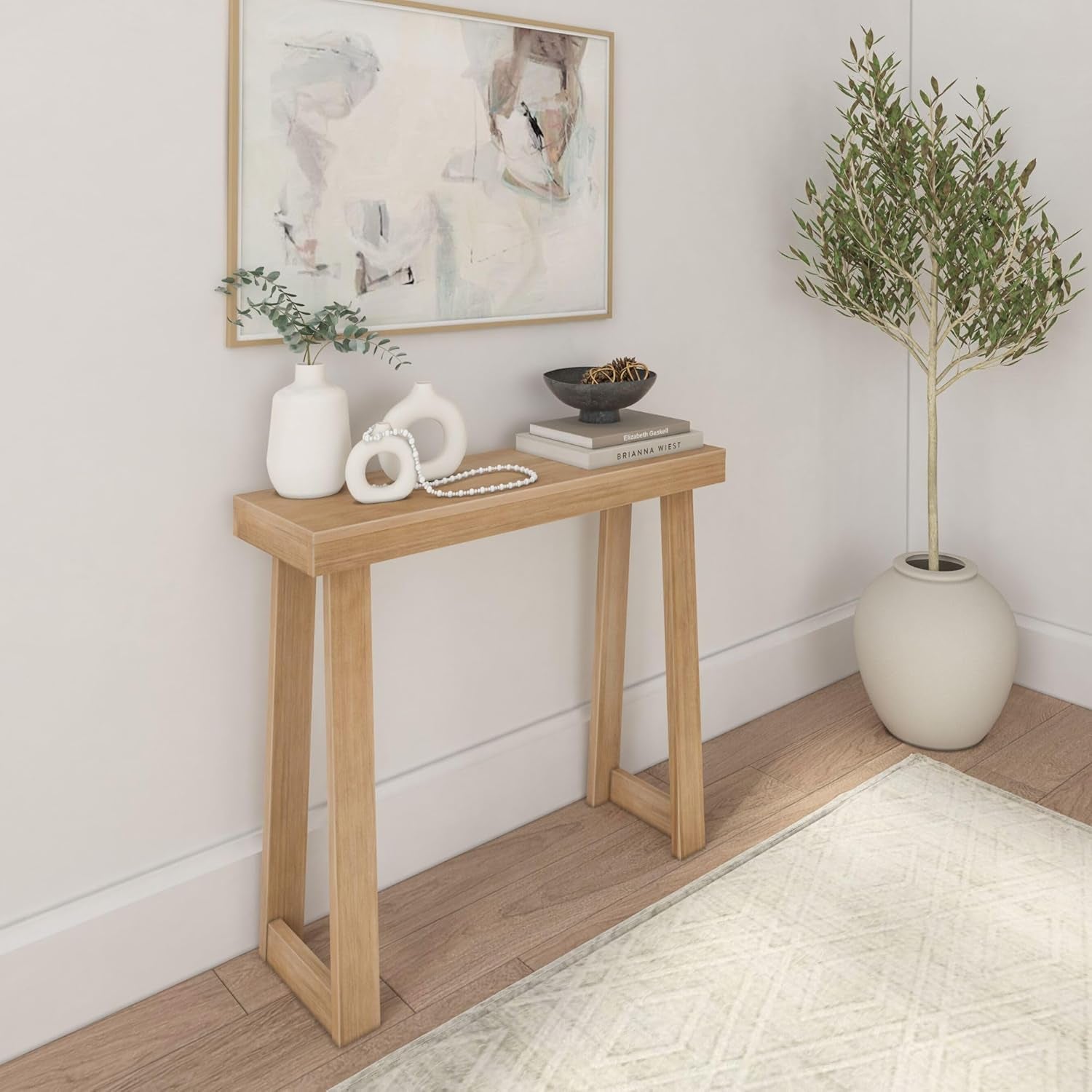 Solid Wood Console Table, 36 Inch, Sofa Table, Narrow Entryway Table for Hallway, behind the Couch, Living Room, Foyer, Easy Assembly, Blonde