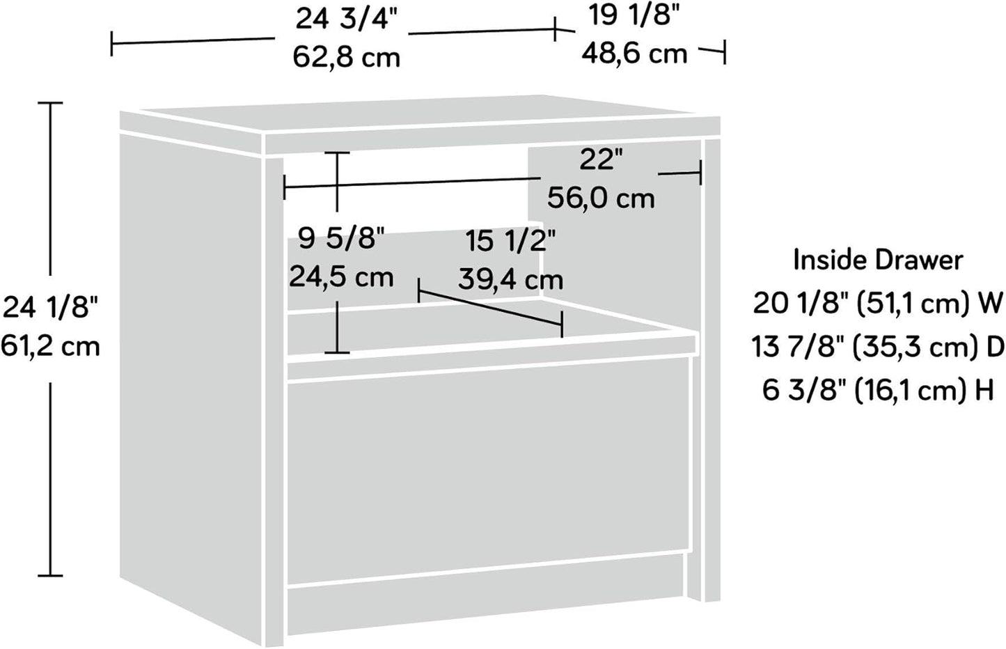 Harvey Park Night Stand with Easy Gliding Drawer, Walnut Bedside Table - Grand Walnut Finish