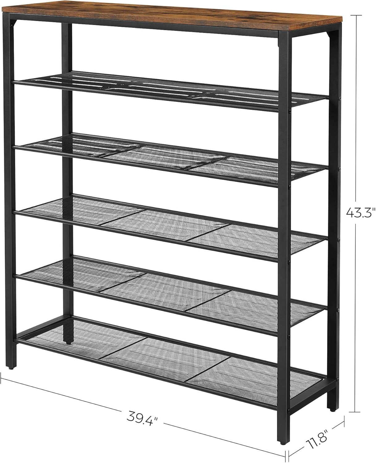 INDESTIC Shoe Rack, Shoe Organizer for Closet with 4 Mesh Shelves and Large Top for Bags, Entryway Hallway Shoe Shelf, Steel Frame, Industrial, Honey Brown and Black ULBS015B05