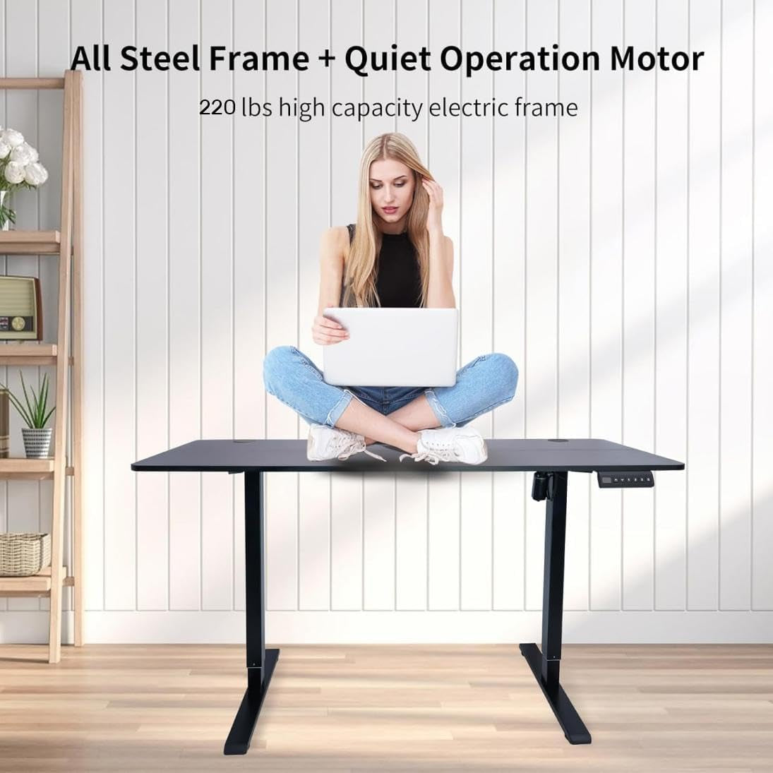 Dual Motor Electric Standing Desk Frame, Height Adjustable Table Legs for Max 90″ X 44″ Desktop with 330Lbs Capacity, Ergonomic Sit Stand up Desk Base for Home Office, White Frame Only