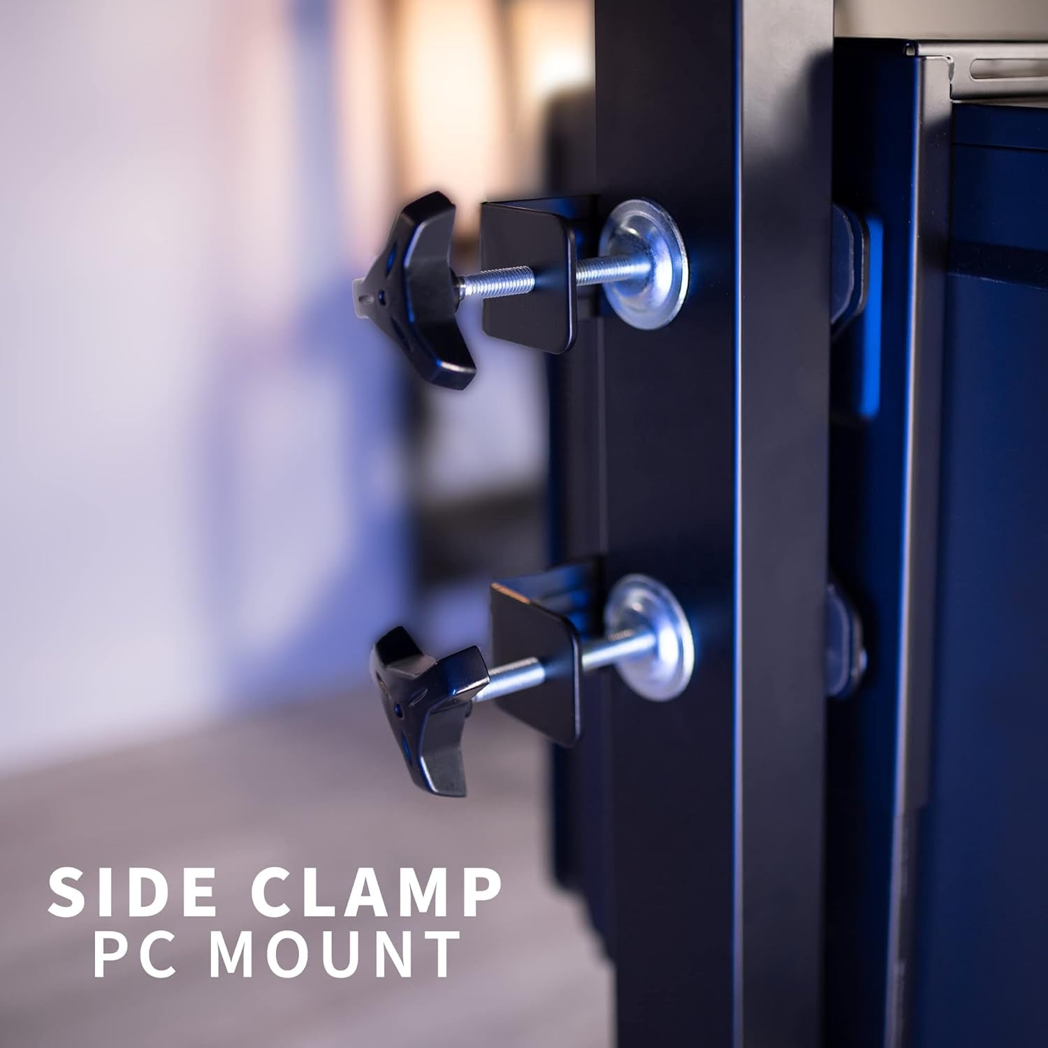 Adjustable Clamp-On Desk Leg PC Mount, under Desk PC Mount, Computer Case CPU Holder with Tool-Free Installation, Black, MOUNT-PC01C