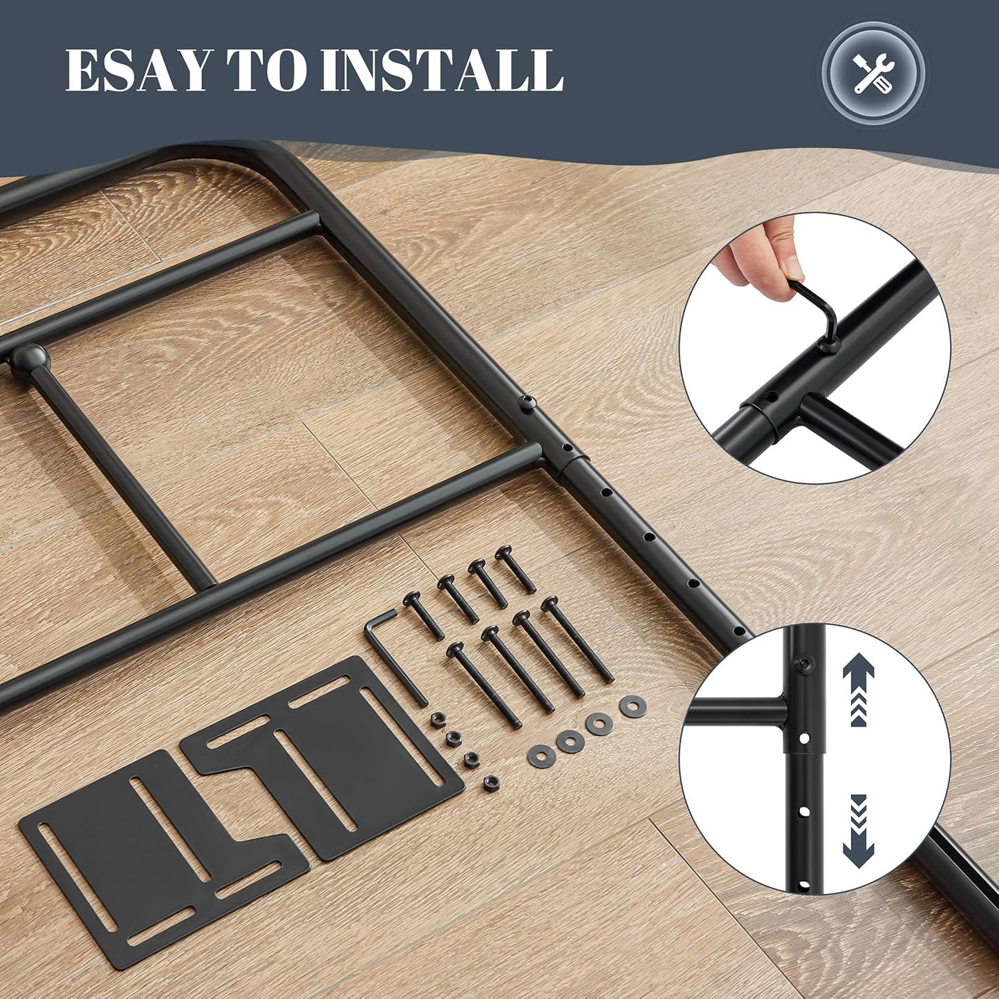 Metal Headboard Queen Size, Sturdy and Durable Iron Queen Headboard Only Adjustable Height from 34” to 44”, Victorian Vintage Bed Headboards, Farmhouse Head Board, Bed Frame Mount Black