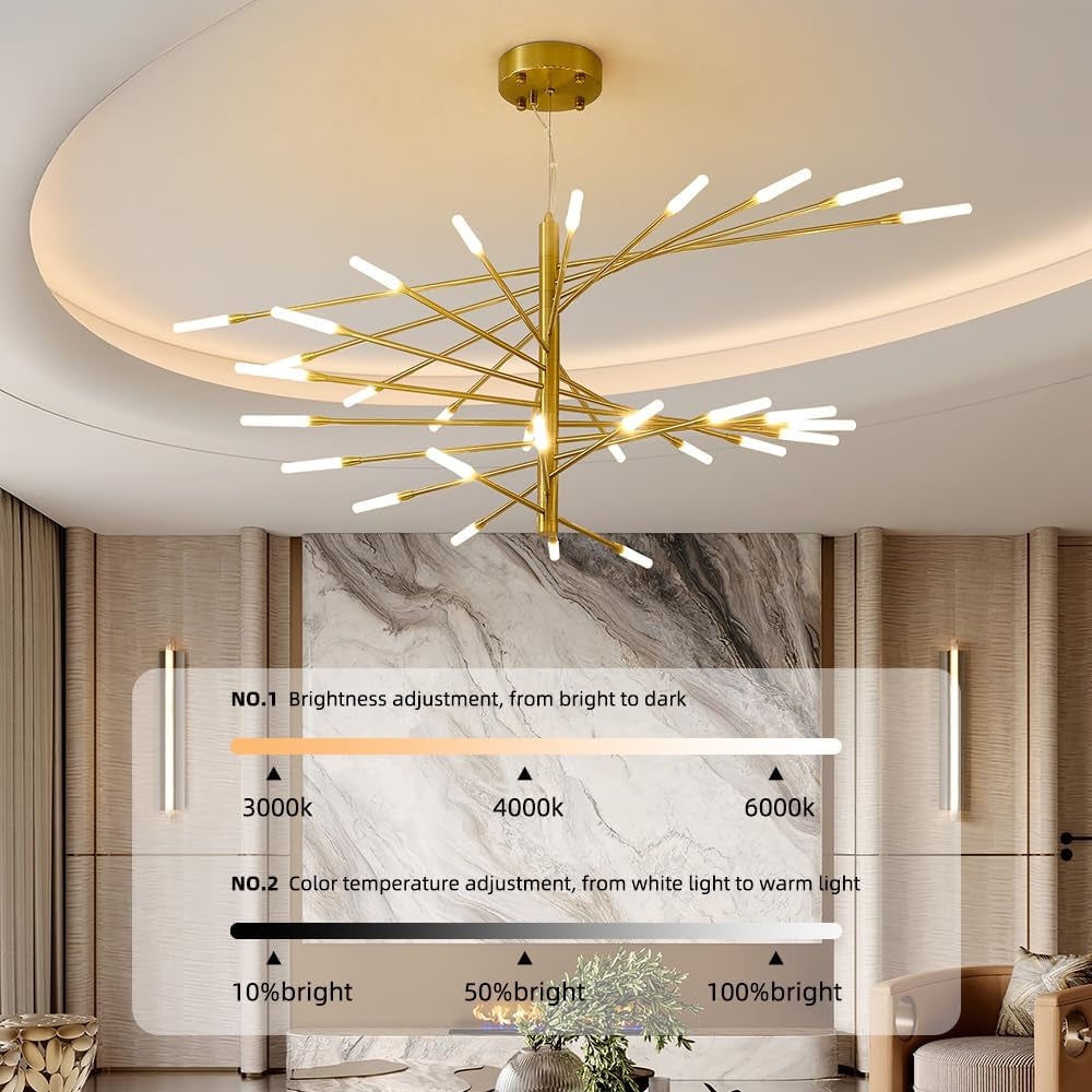Fireworks LED Chandelier Nordic Modern Art Living Room Chandelier Remote Control Dimmable Color Villa Bedroom Dining Room