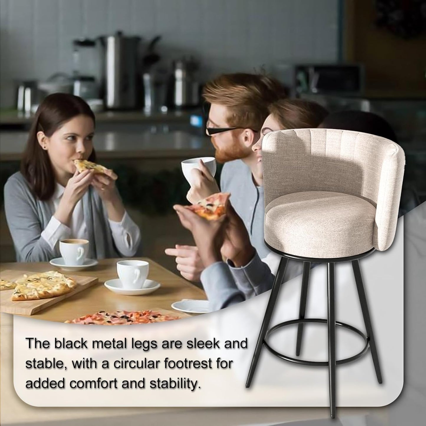 Bar Stools Set of 4, 27" Tufted Modern Counter Height Bar Stools, Upholstered Barstools with Back & Footrest Metal Legs, Stools for Kitchen Island, Counter, Cafes, Dining Room (Beige)