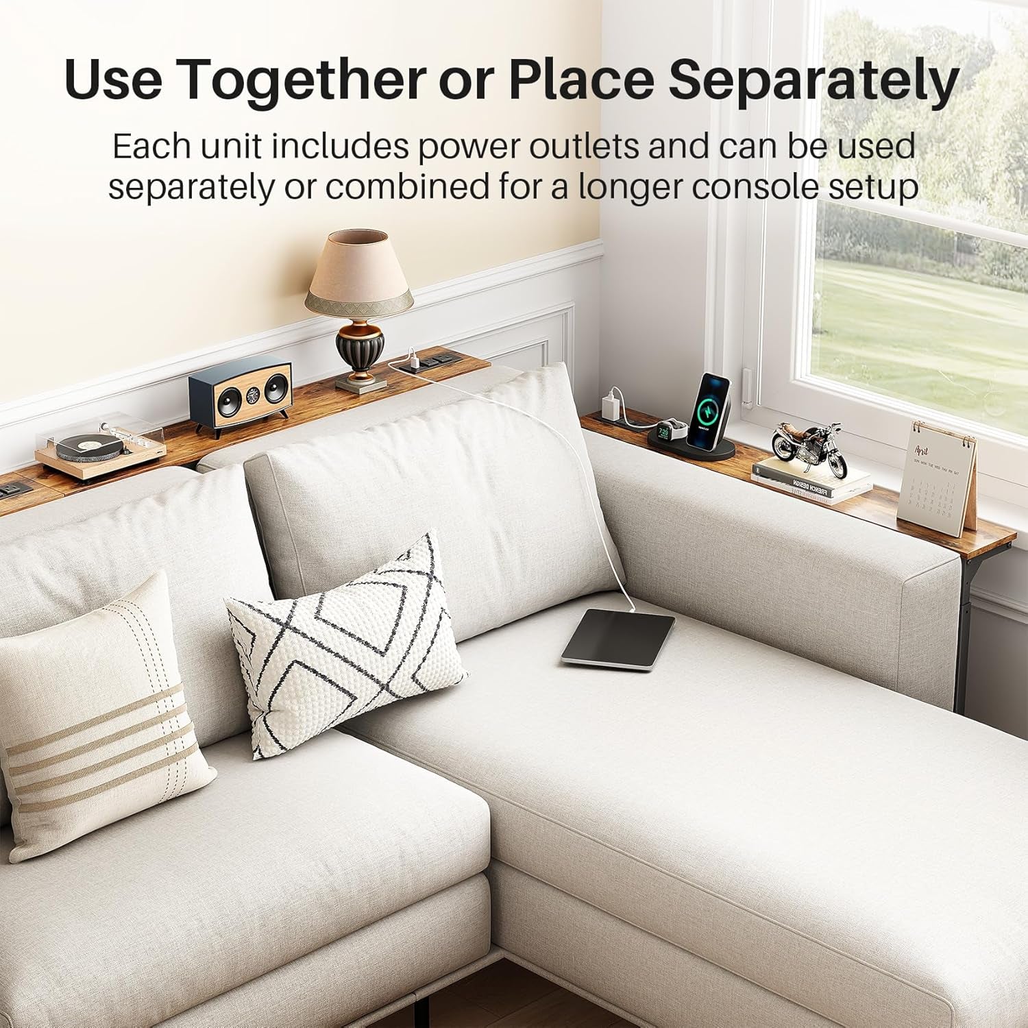 2-Pack Narrow Console Table with Adjustable Height (25"-33") & 2 Power Outlets, Skinny behind Couch Table, 78.8" Long X 5.9" Wide Sofa Side Table for Living Room, Rustic Brown | 2-Pack, behind Sofa Couch