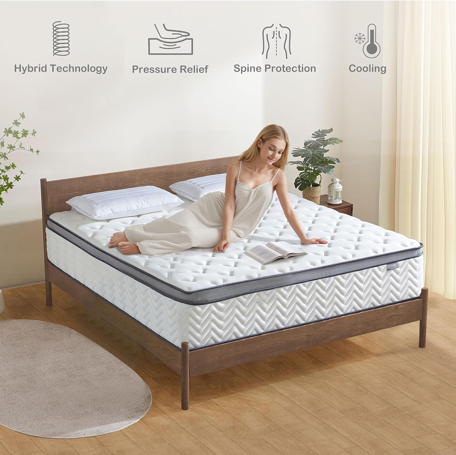Queen Mattress 12 Inch, Medium Firm Hybrid with Memory Foam& Individually Wrapped Pocket Coils for Pressure Relief, Mattress in a Box, Certipur-Us Certified, Motion Isolation