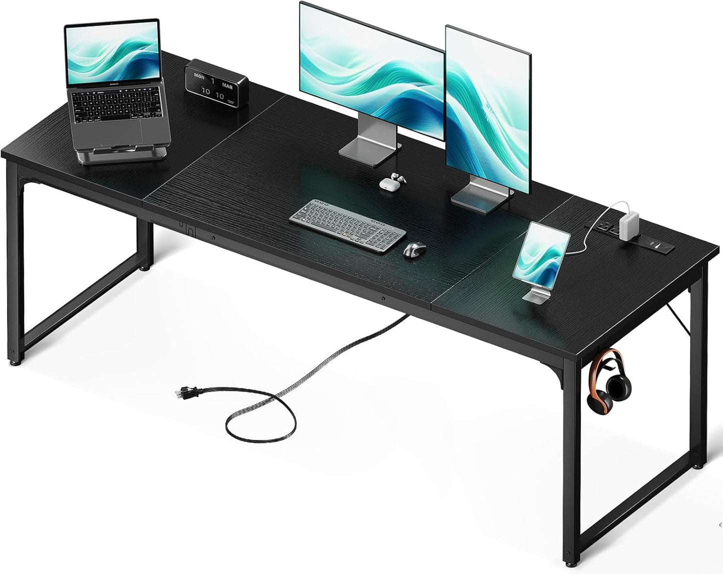 71 Inch Computer Desk with USB Ports, Large Office Desk, Long Study Student Writing Desk, Black