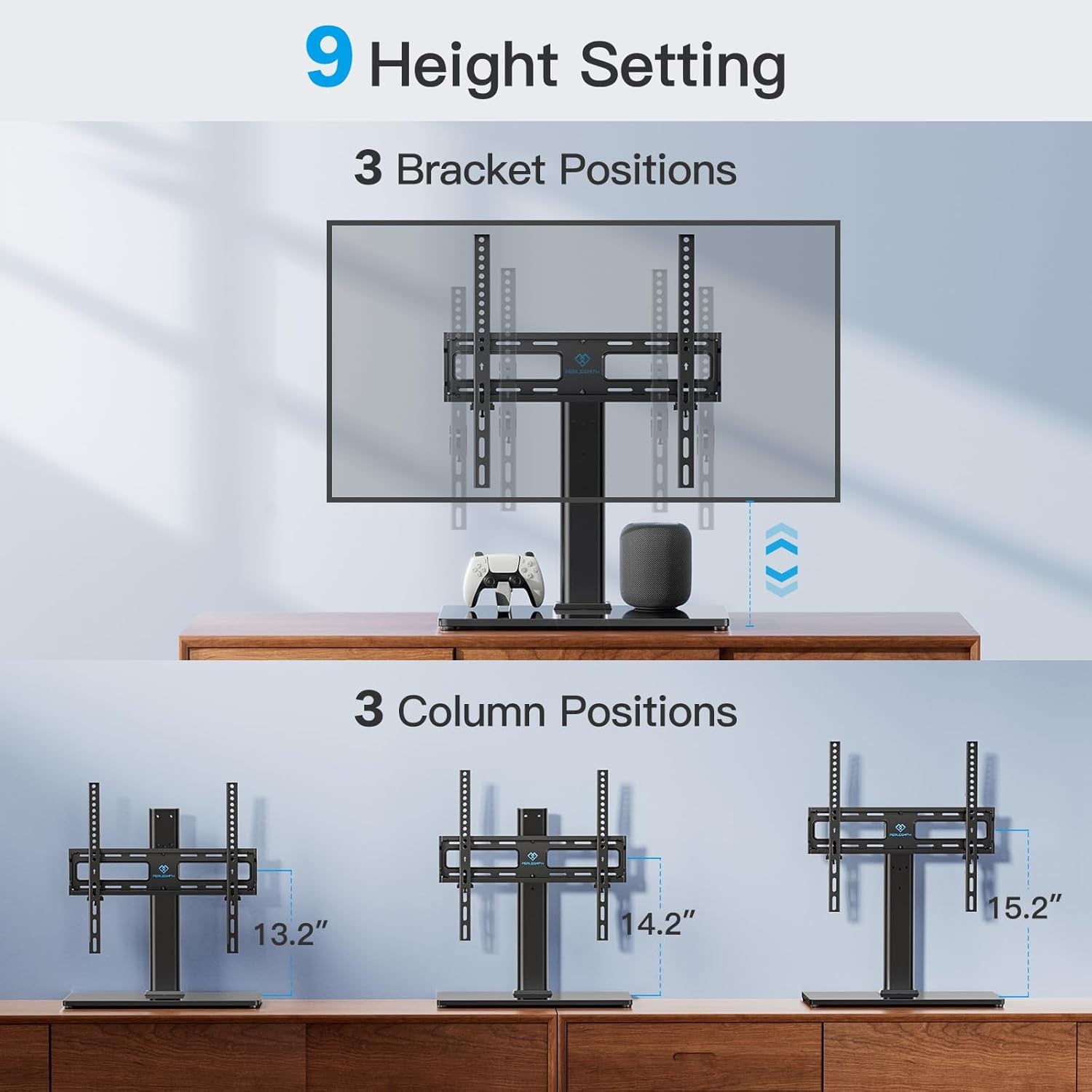 Swivel Universal TV Stand/Base - Table Top TV Stand for 32-60 Inch LCD LED Tvs - Height Adjustable TV Mount Stand with Tempered Glass Base, VESA 400X400Mm,Holds up to 88Lbs PSTVS09