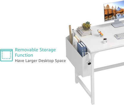 White Computer Desk with Drawers - 47 Inch PC Desk for Small Space Bedroom Home Office, Modern Simple Study Writing Table Desks with Storage Shelf, White