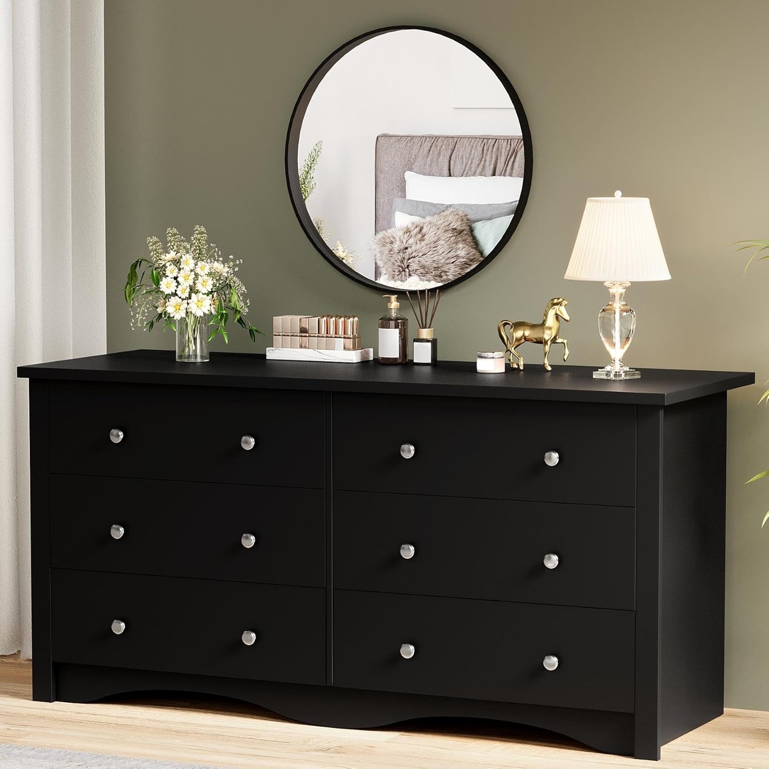 Black Dresser for Bedroom,6 Drawer Dressers, Storage Chest of Drawers for Hallway,Living Room, Entryway