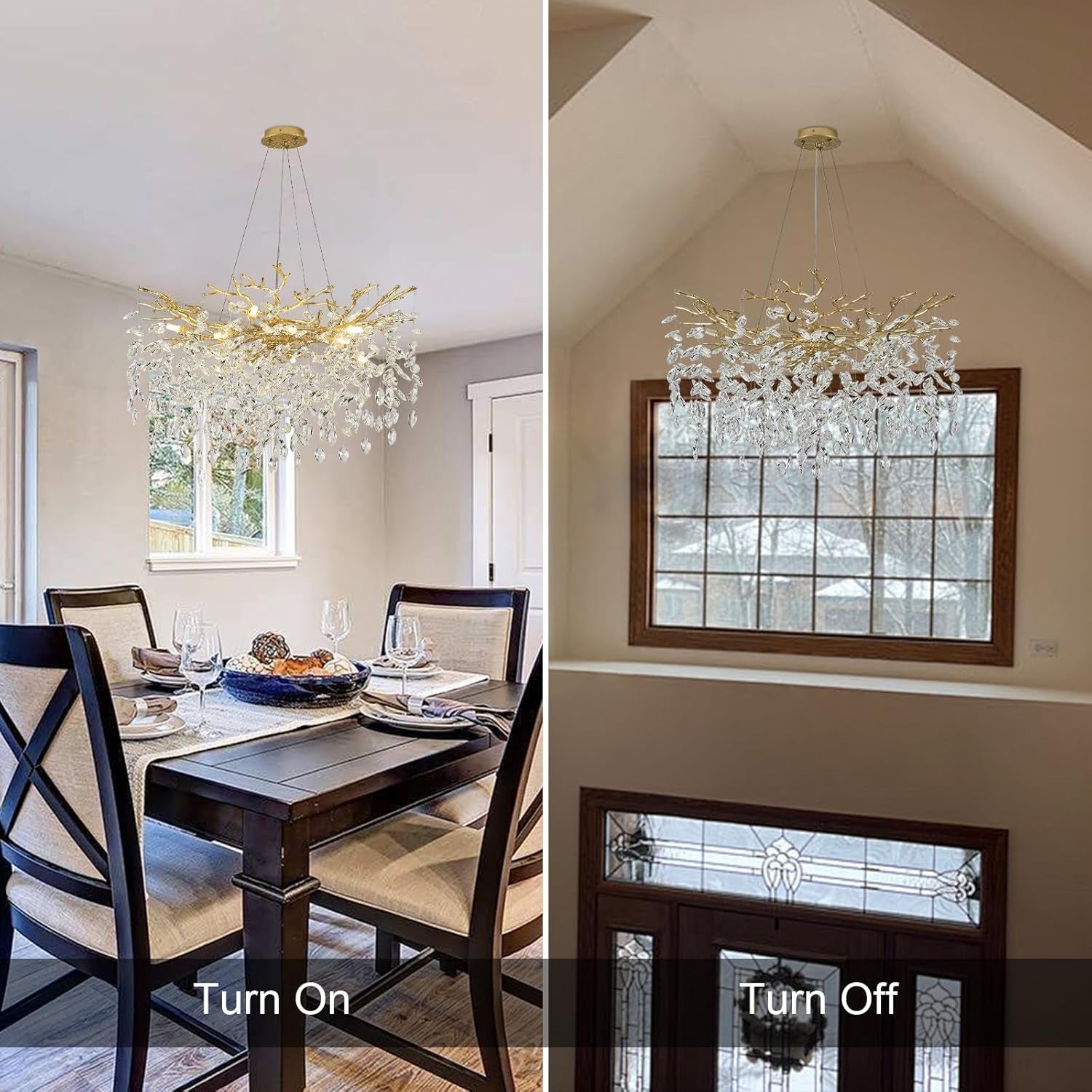 31.5" Modern Crystal Chandeliers for Dining Room,Gold Crystal Tree Branches Chandelier, round Dining Room Chandelier over Table, Chandeliers for Living Room, Entryway,Foyer