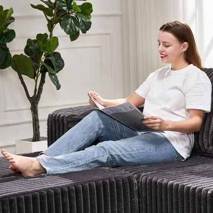 Rectangle Ottoman Memory Foam Footrest for Couch with Removable Cover Large Floor Seating for Adults Ottoman Coffee Table for Living Room, Bedroom or Office (Strip Grey, Footrest)