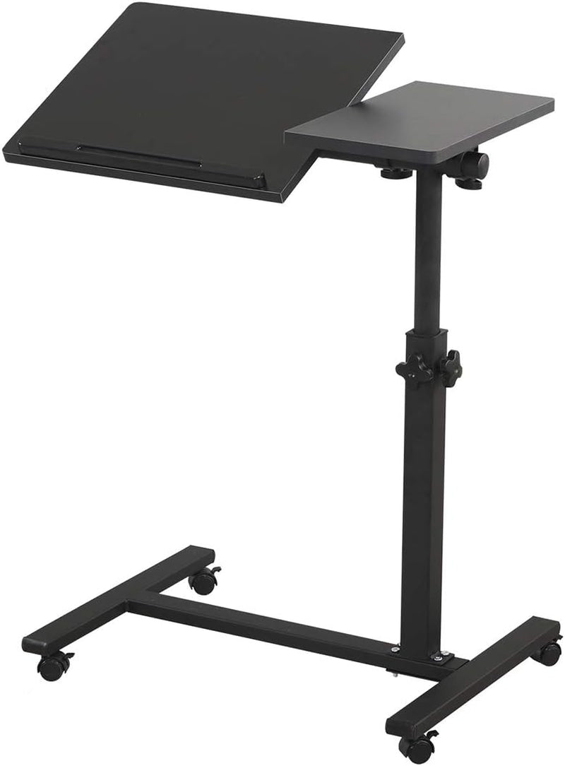 Overbed Bedside Desk Mobile Rolling Laptop Stand Tilting Overbed Table with Wheels Height Adjustable Tray Table for Laptop Bed Sofa Side Table (Black)