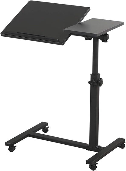 Overbed Bedside Desk Mobile Rolling Laptop Stand Tilting Overbed Table with Wheels Height Adjustable Tray Table for Laptop Bed Sofa Side Table (Black)