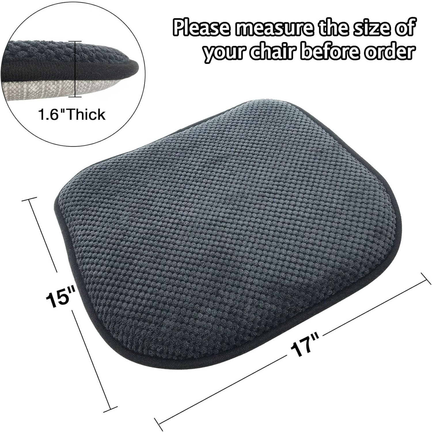 Grey Foam Seat Cushions Kitchen Chairs Pads for Dining Chairs Non Slip Office Seat Cushions Washable U Shaped Soft Thick Large Metal Wooden Chair Cushions,17" X 15"
