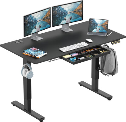 55 X 28 Inches Electric Height Adjustable Standing Desk with Drawer and Memory Preset, Black