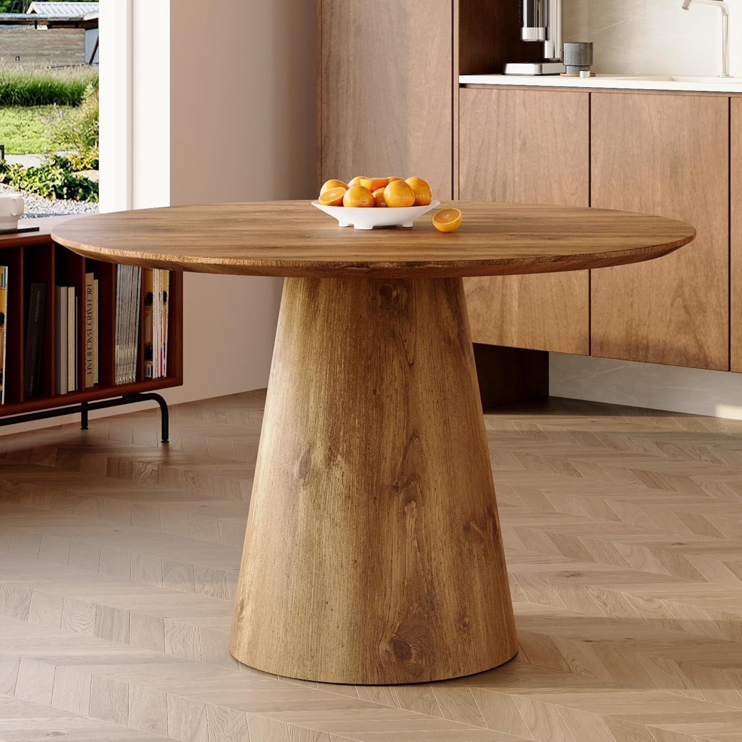 Round Dining Table 45'',Wood Dining Room Table for 4-6,Round Pedestal Dining Table with Stable Base,Circle Wood Texture Kitchen Table for Dining Room Easy Assembly