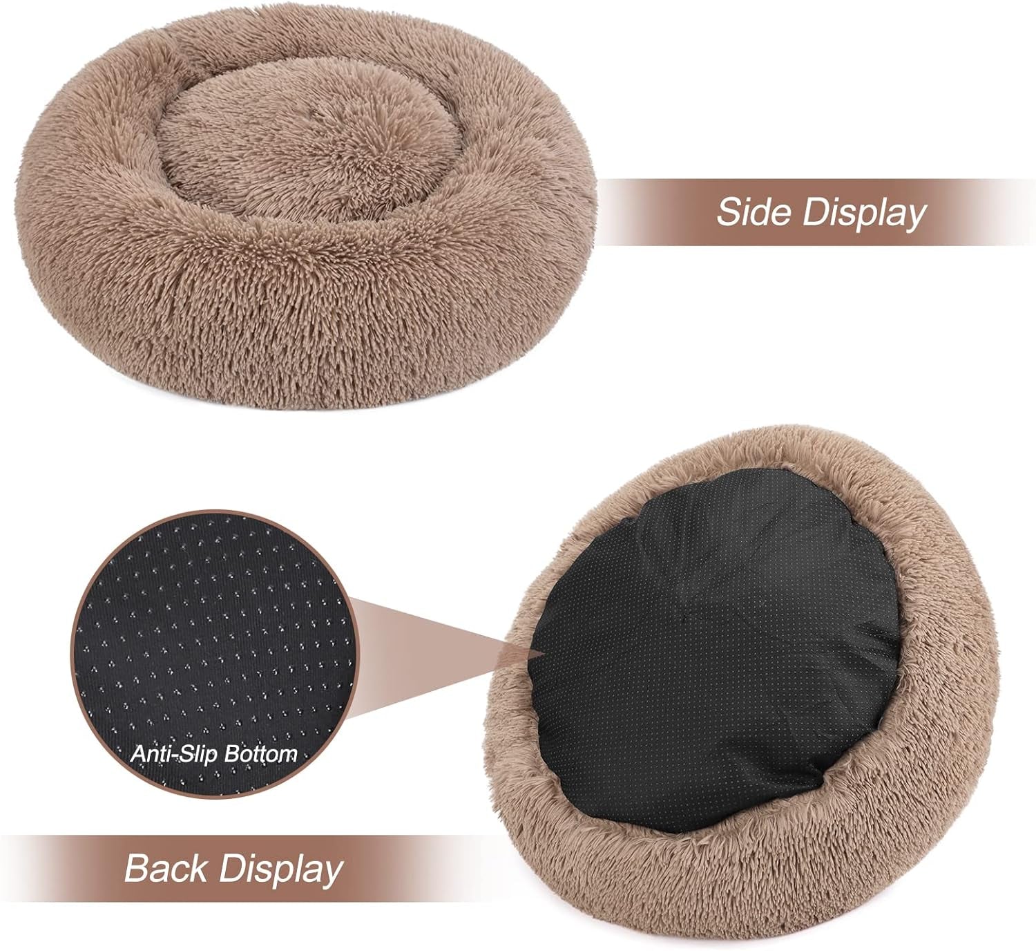 Orthopedic Dog Bed Comfortable Donut Cuddler round Pet Beds Ultra Soft Washable Dog and Cat Cushion (20''/23''/30'') (23'', Brown)