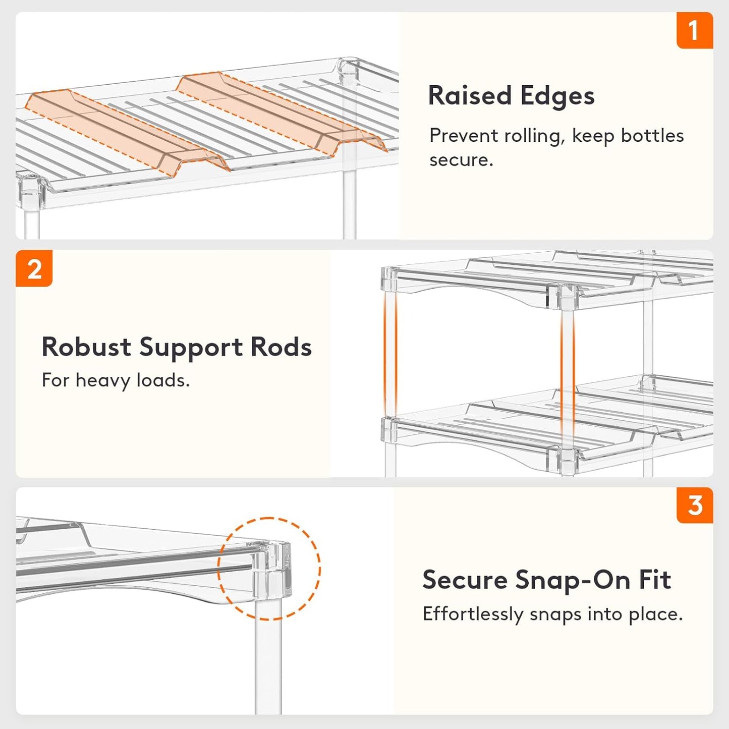 Stackable Water Bottle Storage Organizer, Clear Freestanding Wine Bottle Holder for Cabinet, Tumbler Cup Organizer, Plastic Large Compartment Wine Rack for Fridge Cellar, 3Tier Hold 9