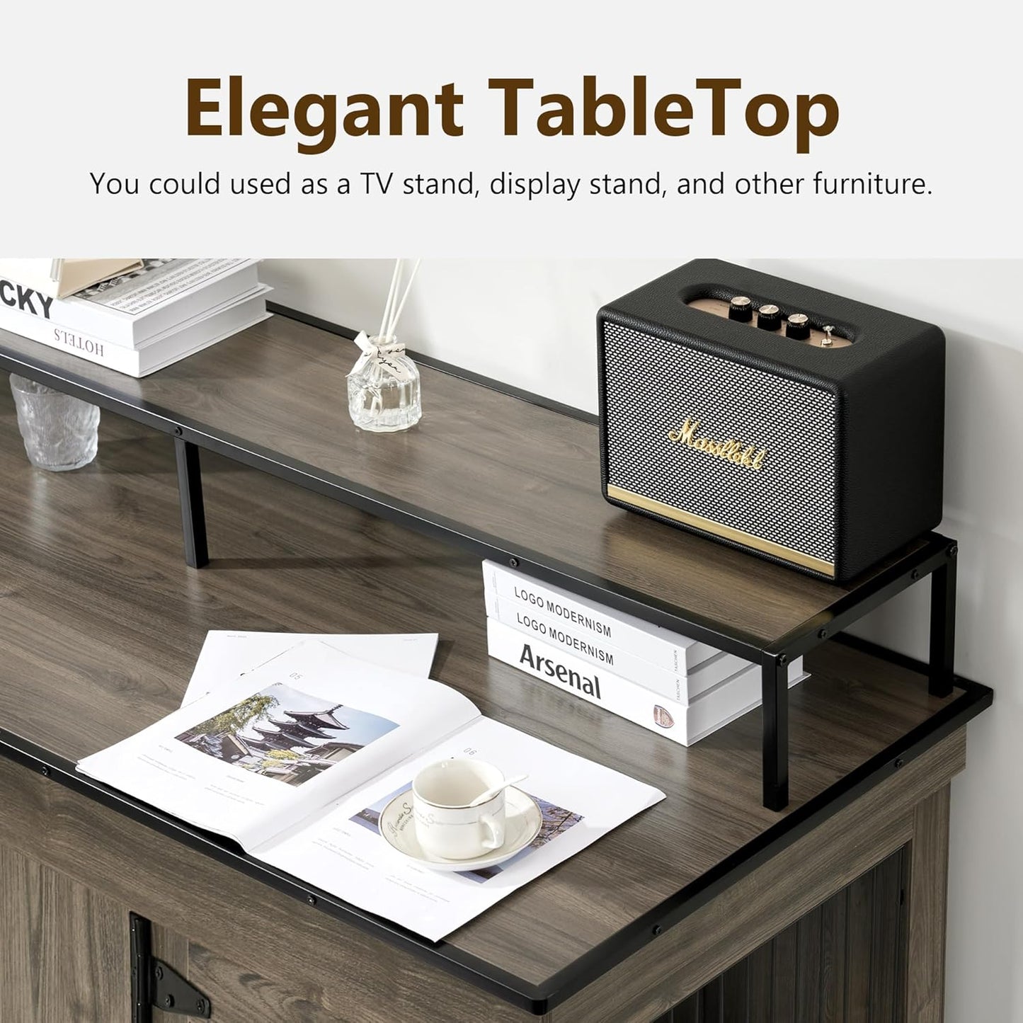 Large Dog Crate Furniture TV Stand, Wooden Pet Kennel with Double Doors, Indoor Furniture Style Dog House End Table, 1861 (Brown)