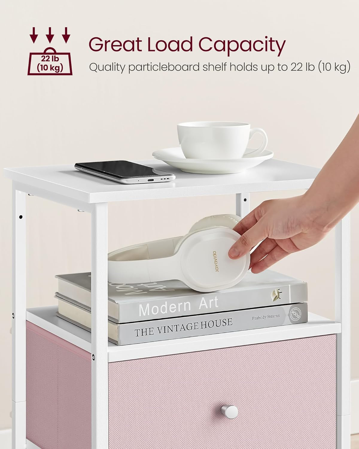 Nightstand, Side Table with 2 Fabric Drawers, 24-Inch Tall End Table with Storage Shelf, Bedroom, Jelly Pink and White ULGS025R05