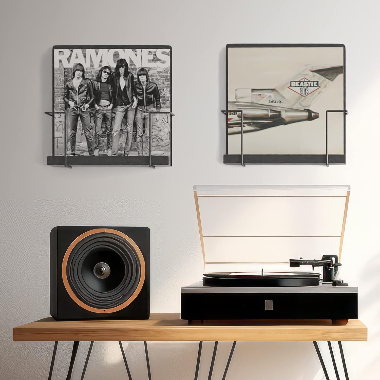 Vinyl Storage Display Holder (2Pk) - Wall Mount Record Shelf - Matte Black, Fits 30 Lps, Minimalist Steel Shelves, Frame Album Art
