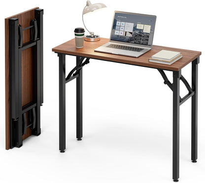 Small Folding Computer Desk – Portable 35.8 Inch Foldable Laptop Table, Collapsible and Compact for Easy Storage and Fast Setup, Lightweight for Small Spaces, Craft and Study Use, Dark Walnut