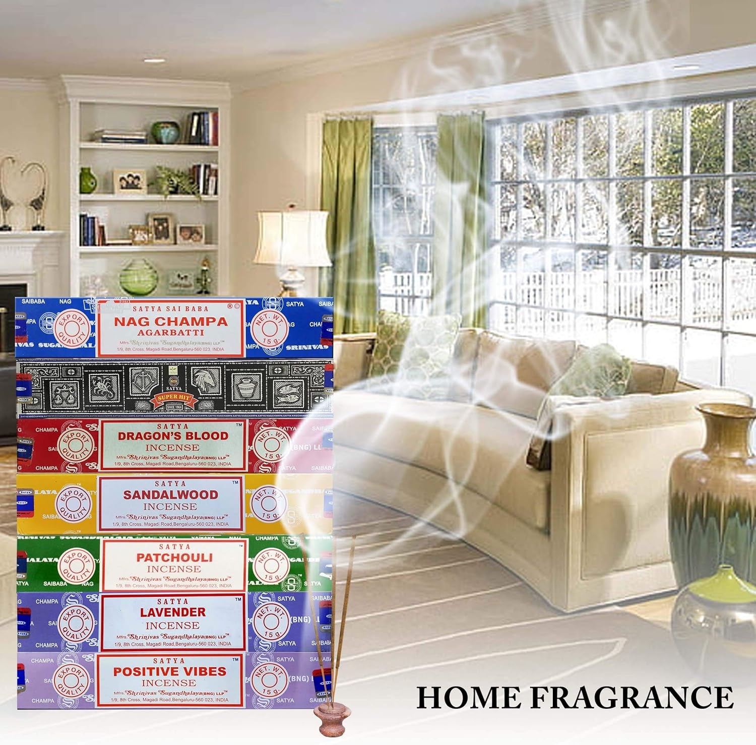 Incense Gift Set Nag Champa, Super Hit, Dragon'S Blood, Sandalwood, Patchouli, Lavender, Positive Vibes, 15 G