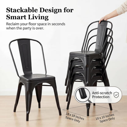 Metal Dining Chair Set of 4, 18 Inch Seat Height Chair, Stackable Classic Trattoria Metal Chairs 300 Weight Capacity for Indoor Outdoor Home Kitchen Patio Cafe Restaurant Use
