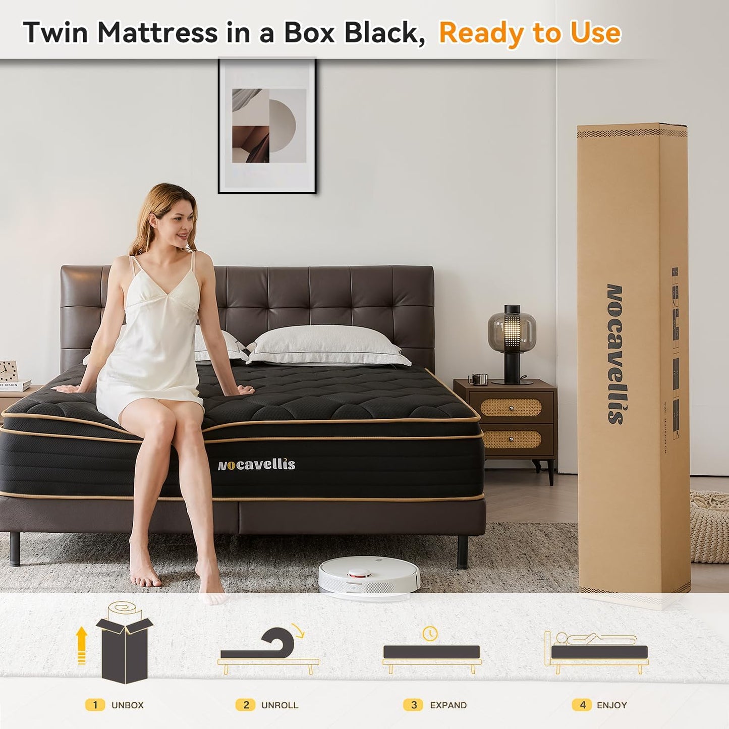 Twin Mattress 10 Inch Twin Size Mattresses in a Box Spring Hybrid Twin Bed Memory Foam Mattress Comfort Breathable Fabric Cooling Gel Pressure Relief, Medium Firm