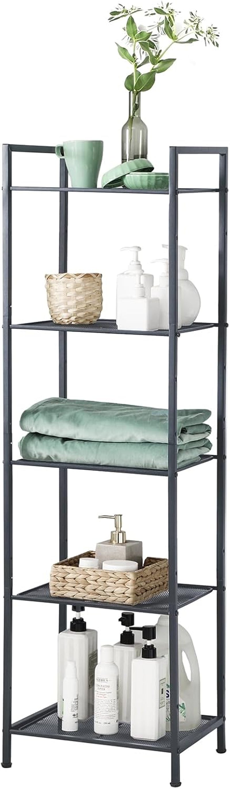 5-Tier Storage Rack, Bathroom Shelf, Extendable Plant Stand with Adjustable Shelf, for Bathroom, Living Room, Balcony, Kitchen, Black UBSC35BK, 11.8 X 15 X 50.4 Inches