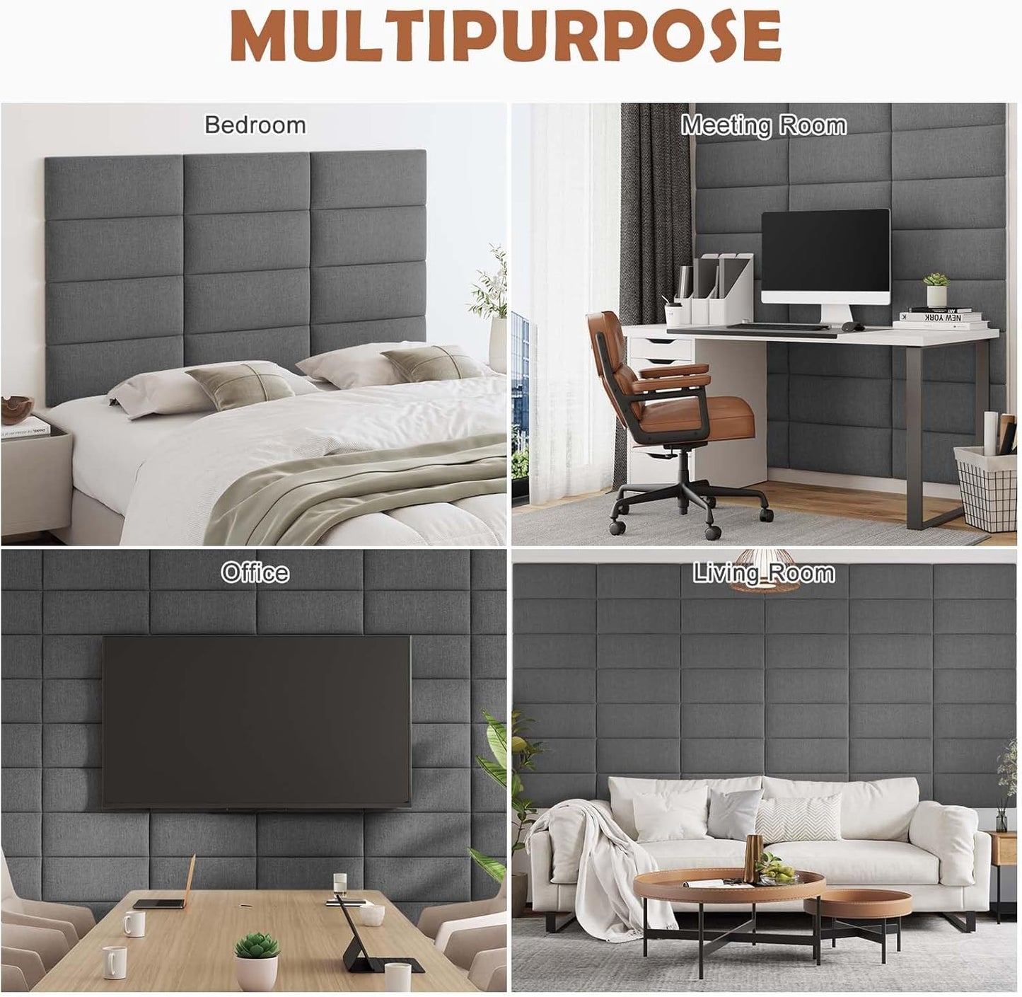 Upholstered Wall Mounted Headboard, 3D Soundproof Wall Panels Peel and Stick Headboard for Queen Size, Reusable and Removable Tufted Bed Headboards in Dark Grey(9 Panels, 10" X 24")
