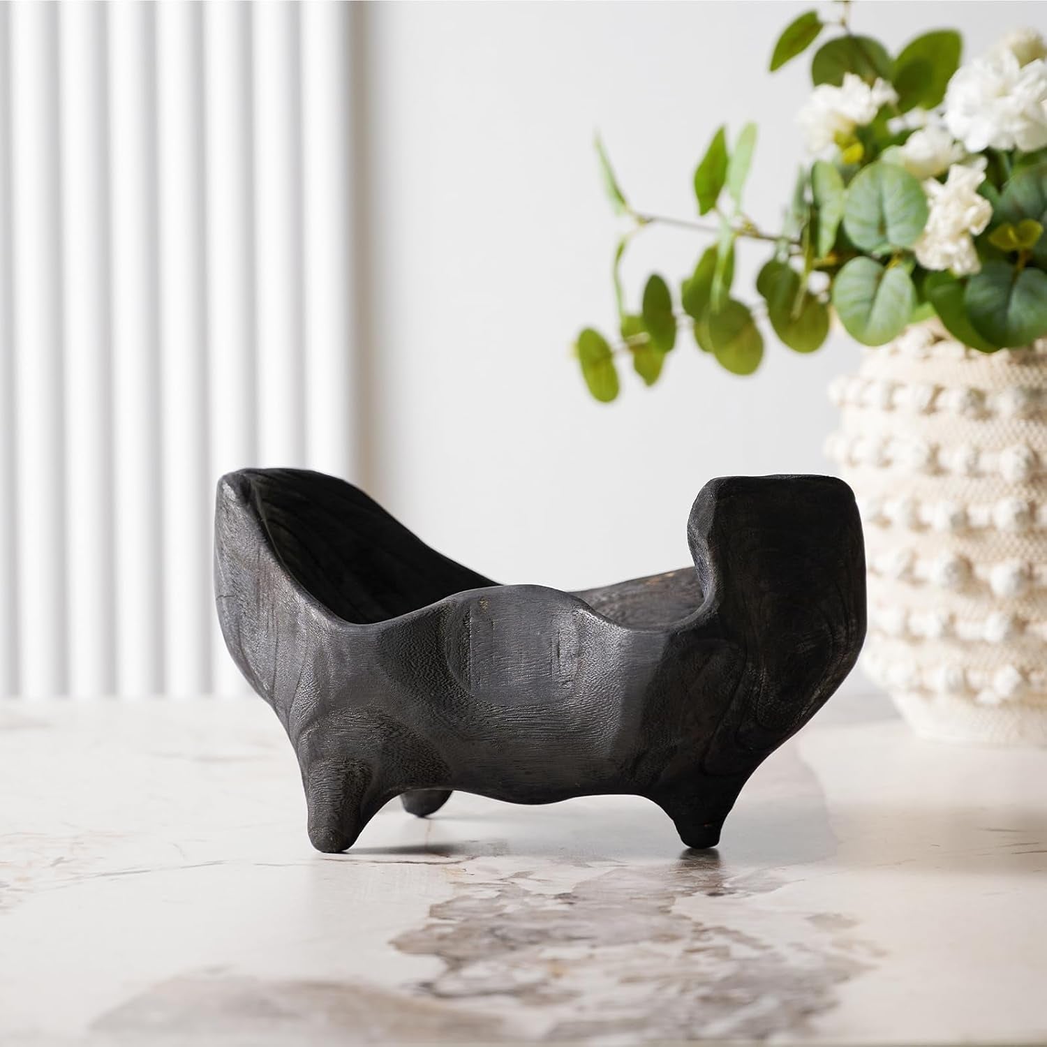 Oak Wood Black Decorative Bowl-9.25X5.51 Inch Small Bowl for Entryway Key, Fruit, Candy with Feet, Boho Farmhouse Home Decor for Dining Room, Coffee Table Centerpiece