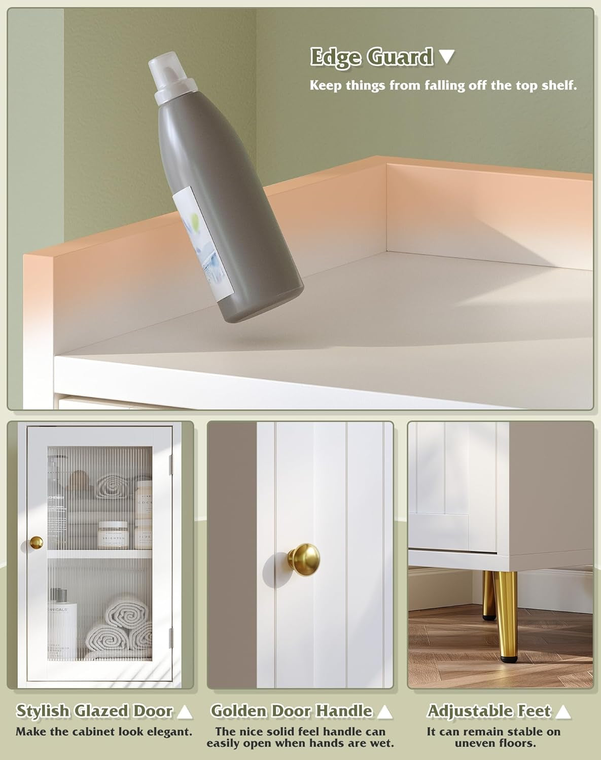 Bathroom Storage Cabinet, Bathroom Cabinet with 6 Shelves & 2 Doors, Tall Bathroom Storage Cabinet for Bathroom, Kitchen, Laundry Room, White