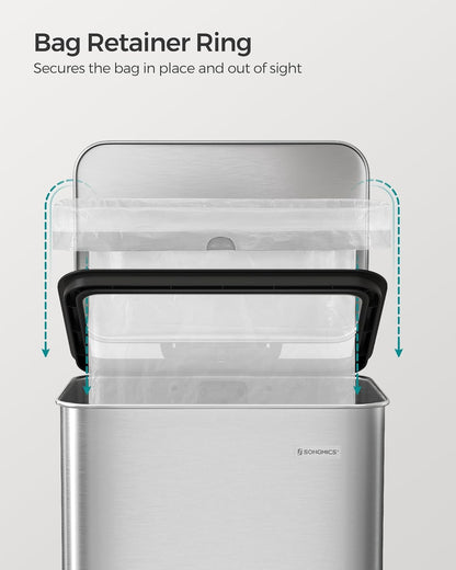 Kitchen Trash Can, 10.5 Gallon (40 L) Garbage Can, Large Step Trash Bin with Lid, Stainless Steel, Soft Close, 15 Trash Bags Included, Silver ULTB540E40