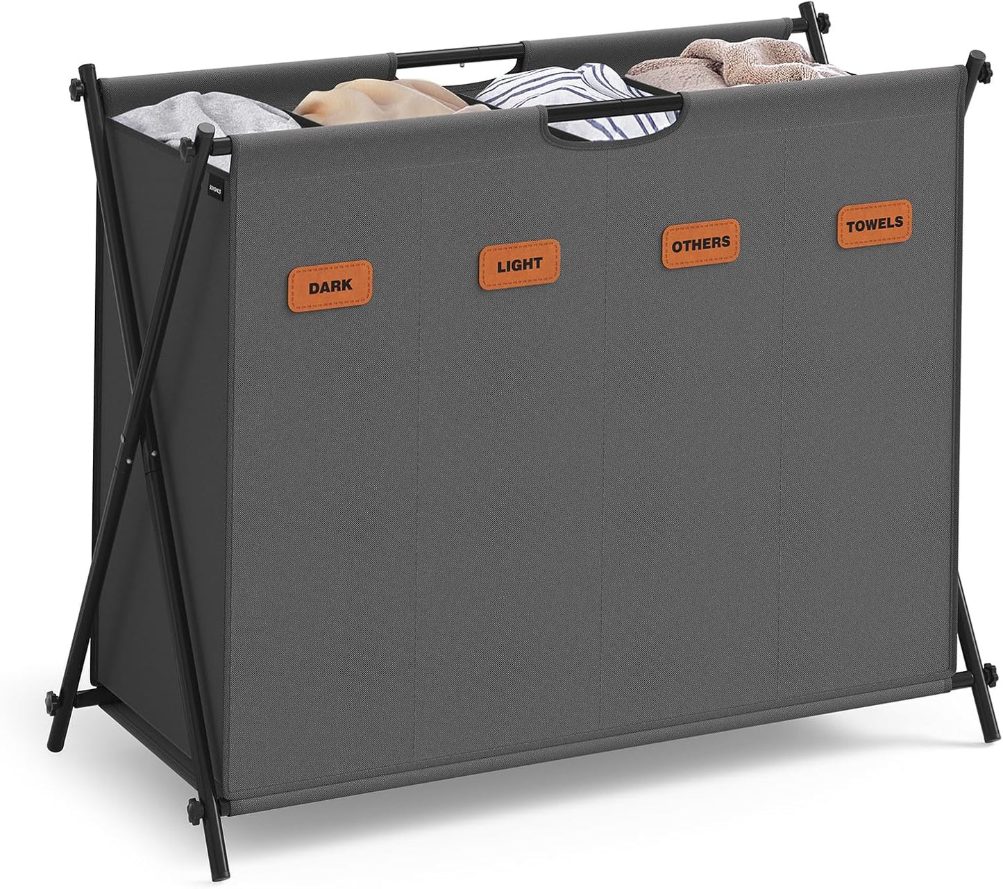 Laundry Hamper, Laundry Basket, 40.9 Gal. Laundry Sorter 4 Sections, Collapsible X-Frame, Clothes Organizer with Customizable Labels, Laundry Room, Bedroom, Bathroom, Ink Black ULCB140B01