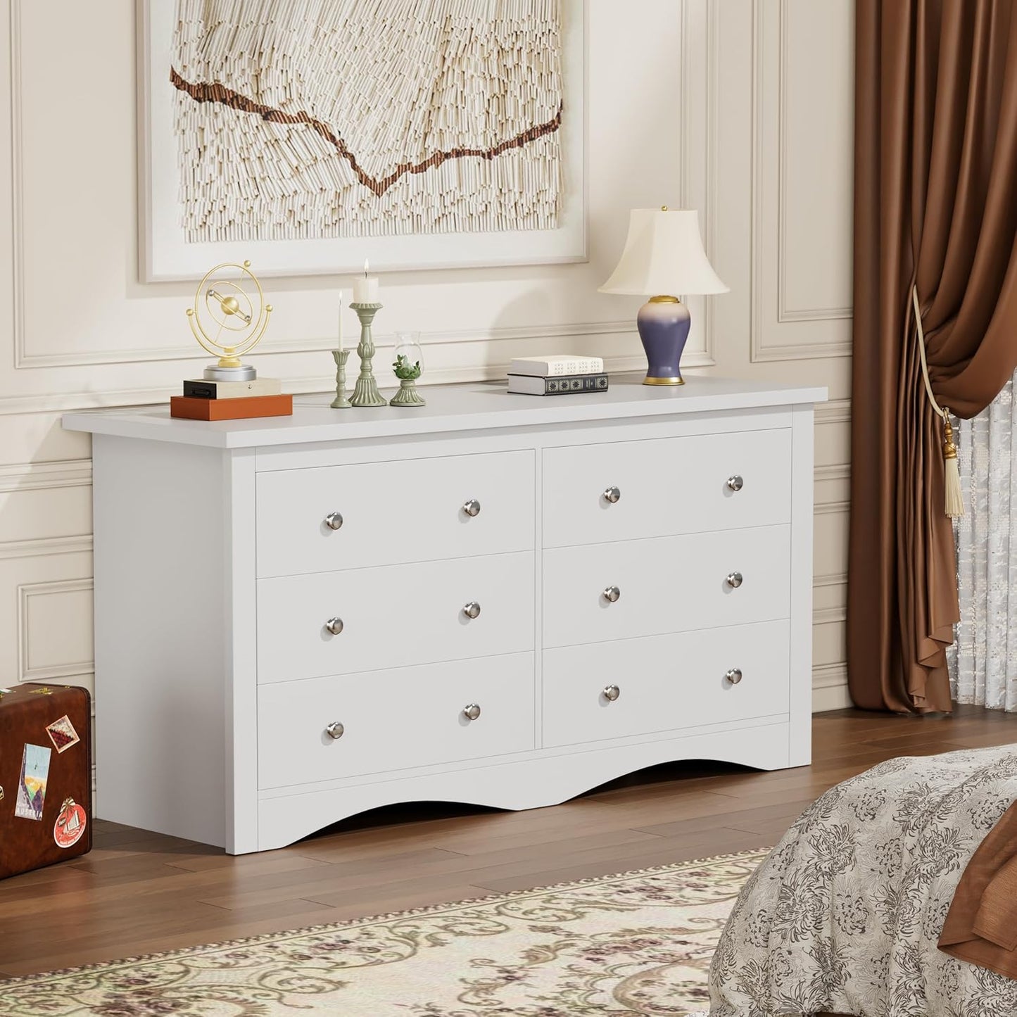 Dresser for Bedroom with 6 Drawers, Modern Chest of Drawers, Wooden Dressers, TV Stand for Living Room,Closet, Hallway (White)