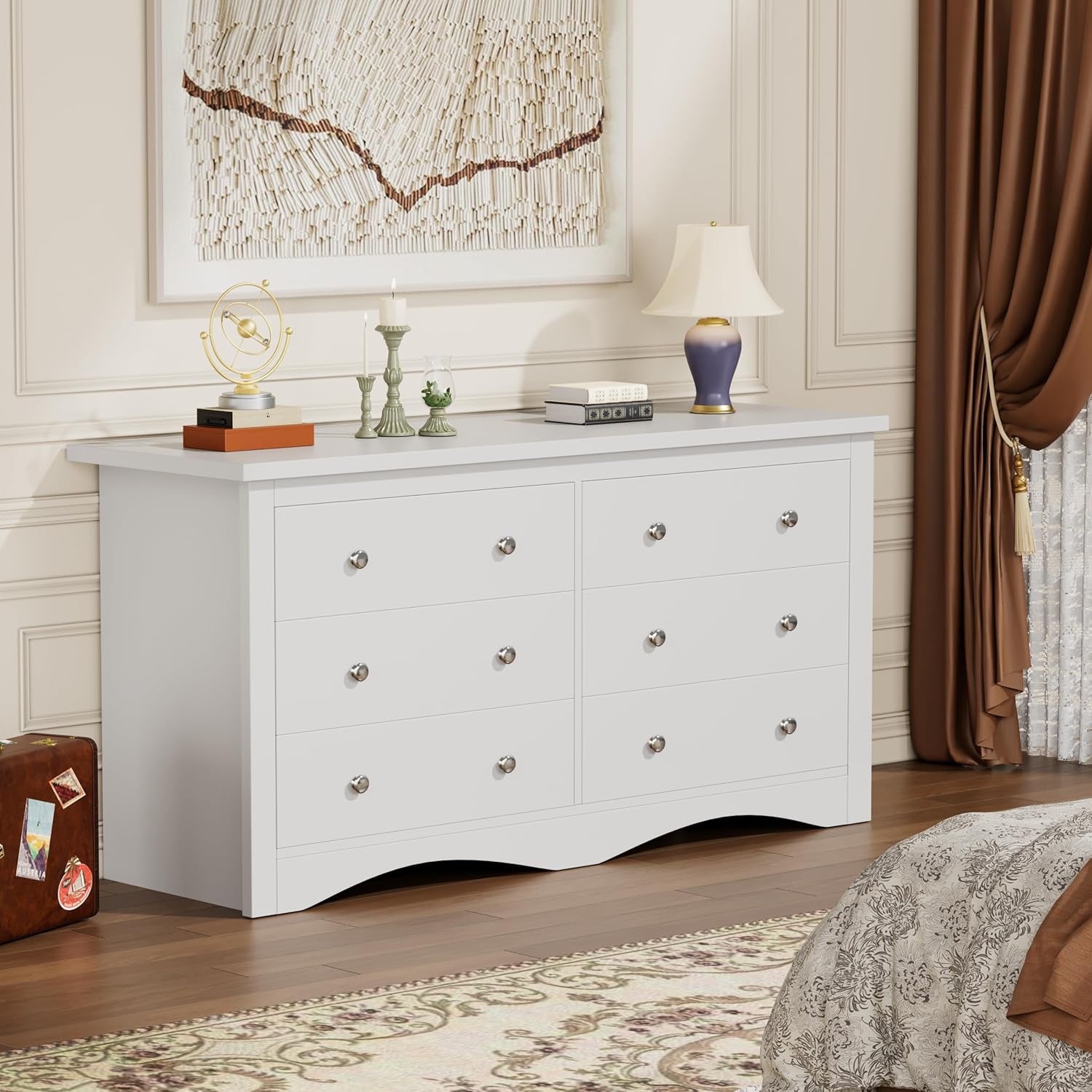 Dresser for Bedroom with 6 Drawers, Modern Chest of Drawers, Wooden Dressers, TV Stand for Living Room,Closet, Hallway (White)