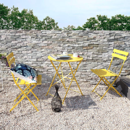 3-Piece Folding Bistro Set, 2 Chairs and 1 Table, Weather-Resistant Outdoor/Indoor Conversation Set for Patio, Yard, Garden-Yellow