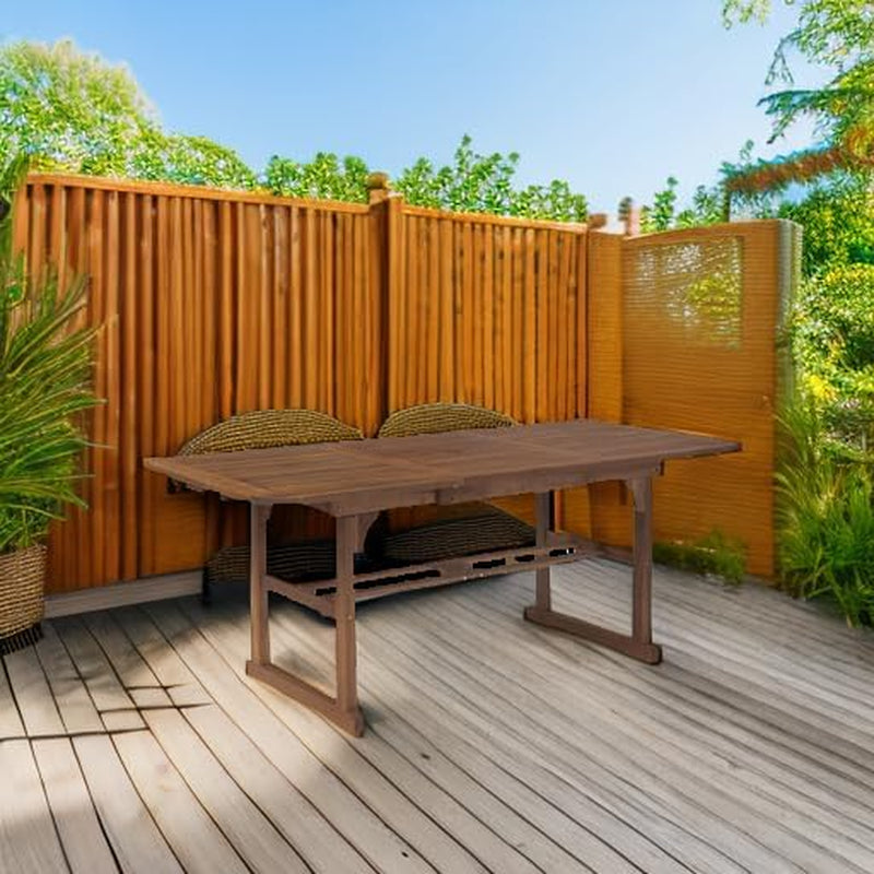 Maui Modern Solid Acacia Wood Slatted Patio Dining Table, 78 Inch, Dark Brown