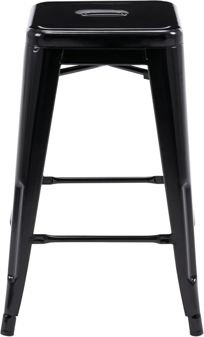 24" Bar Stools Black Backless Metal Barstools Indoor-Outdoor Counter Height Stools with Square Seat, Set of 2 - VF1571001
