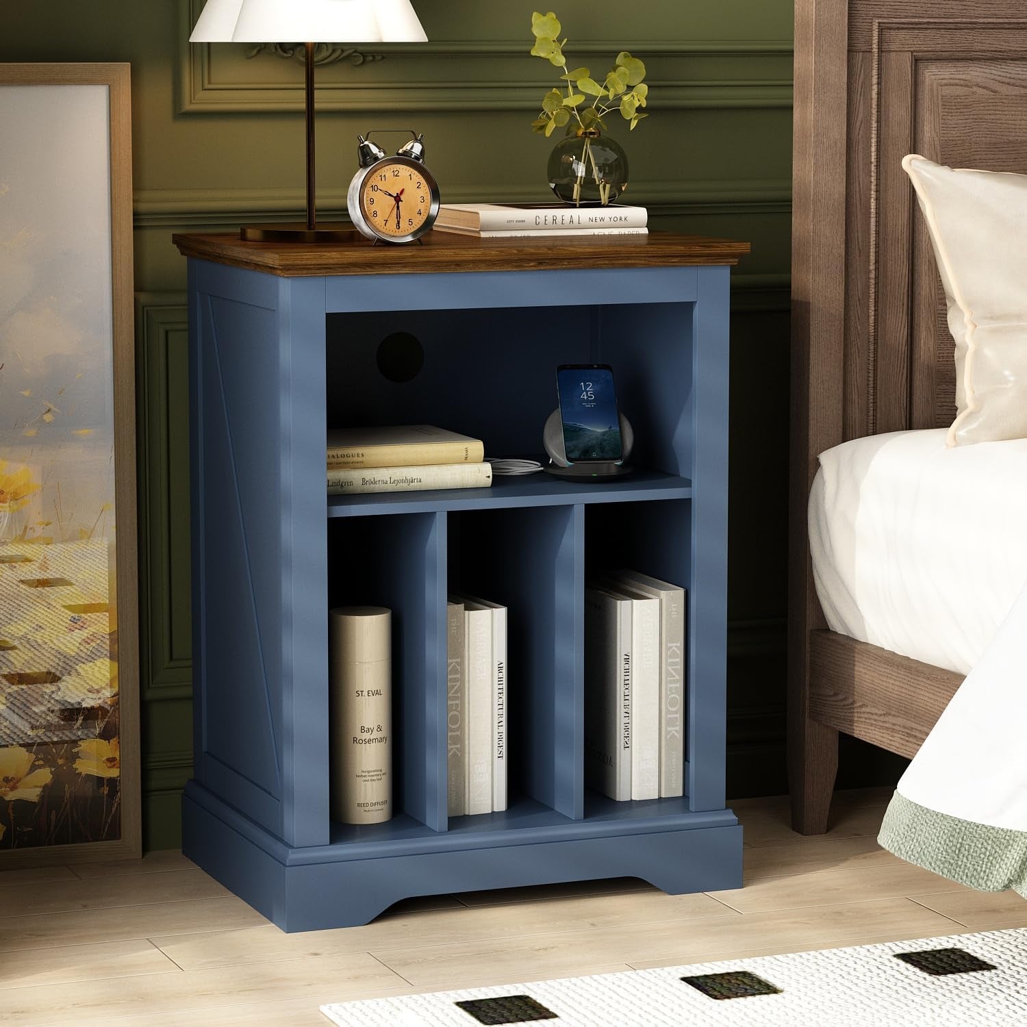 Record Player Stand with Vinyl Record Storage, Large Wood Turntable Stand Cabinet Dispaly Shelf for Living Room,Bedroom,Office,Blue