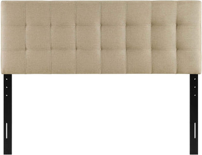 Lily Tufted Linen Fabric Upholstered Queen Headboard in Beige