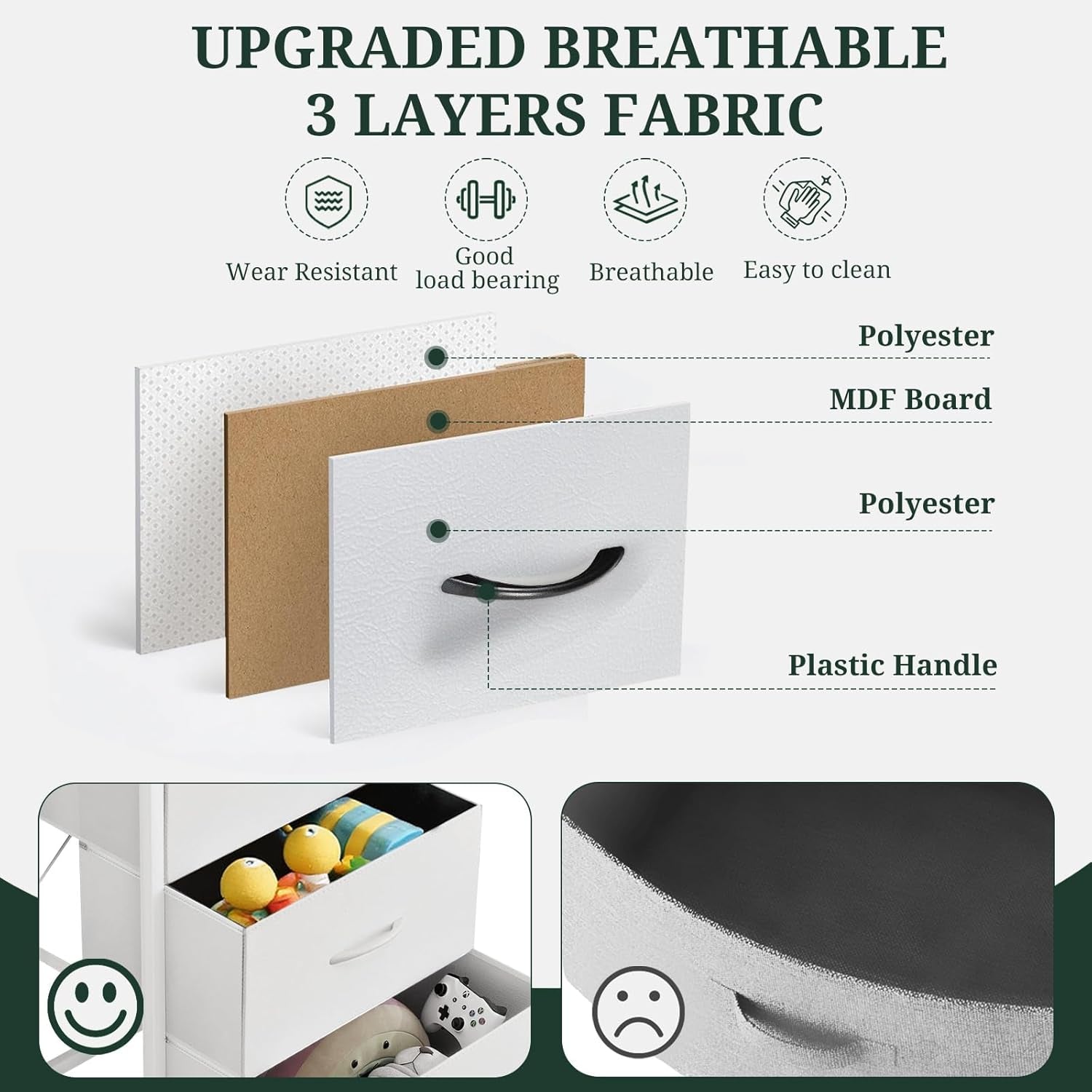 9-Drawer Dresser for Bedroom, Anti-Tip Tall Storage Organizer Chest of Drawers with Wooden Top and Metal Frame Fabric Bins for Closet, Living Room, Hallway, Entryway, White