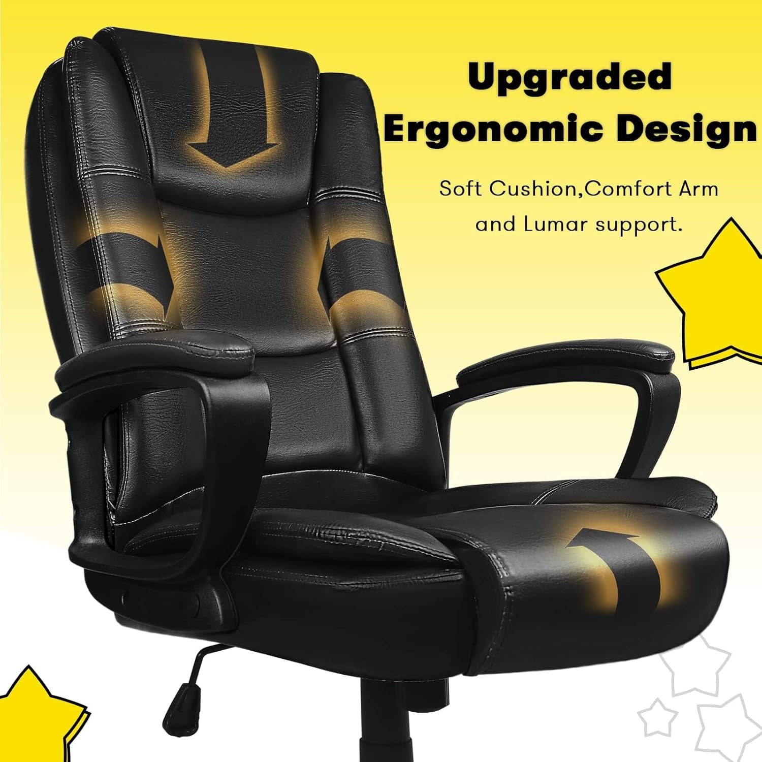 Home Office Chair, 400LBS Big and Tall Computer Chair Heavy Duty Design, Ergonomic High Back Cushion Lumbar Back Support, Adjustable Executive Leather with Armrest