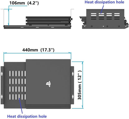 under Desk Computer Mount for Small Form Factor SFF Computers and Pcs,Using Space 17.3" X H 4" X D 12", Compatible with Playstation 4, PS4 Slim, PS4 Pro,Gaming under Desk(4Inch High)