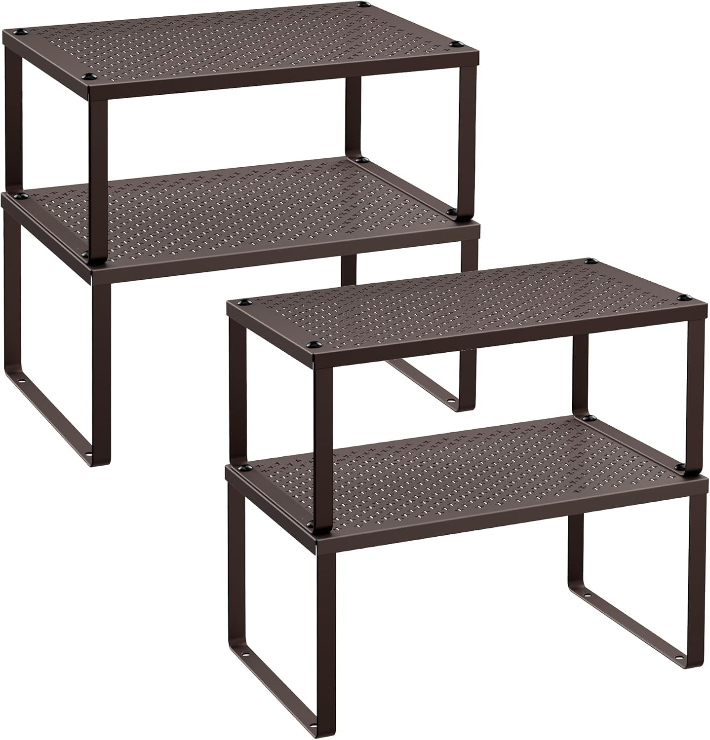 Spice Racks, Set of 4 Metal Cabinet Shelf Organizers, Countertop Organizers, Shelf Risers, Stackable, Expandable, Brown UKCS06BR