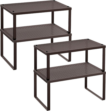 Spice Racks, Set of 4 Metal Cabinet Shelf Organizers, Countertop Organizers, Shelf Risers, Stackable, Expandable, Brown UKCS06BR