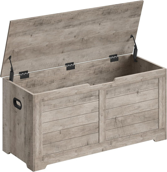 Storage Chest, Storage Bench with 2 Safety Hinges, Farmhouse Style, 15.7 X 39.4 X 18.1 Inches, for Entryway, Bedroom, Living Room, Heather Greige ULSB061K02